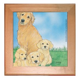 Golden Retriever Golden Dog Kitchen Ceramic Trivet Framed in Pine 8" x 8" image