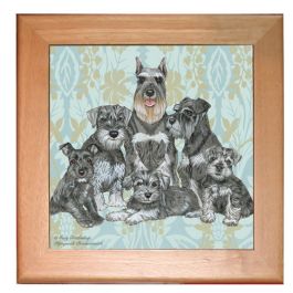 Schnauzer Miniature Schnauzer Dog Kitchen Ceramic Trivet Framed in Pine 8" x 8" image