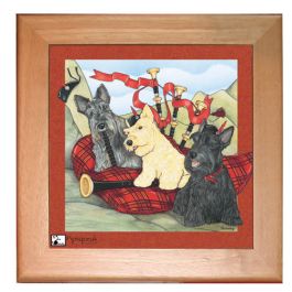 An image of product 12982 Scottish Terrier Scottie Dog Kitchen Ceramic Trivet Framed in Pine 8" x 8"