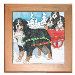 Bernese Mountain Dog Kitchen Ceramic Trivet Framed in Pine 8" x 8" image