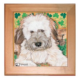 An image of product 13032 Wheaten Terrier Dog Kitchen Ceramic Trivet Framed in Pine 8" x 8"