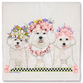 An image of product 13071 Bichon Frise Dog Floral Kitchen Dish Towel Pet Gift