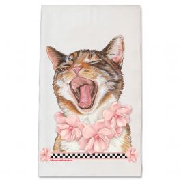 An image of product 13112 Cat's Meow Tabby Cat Floral Kitchen Dish Towel Pet Gift