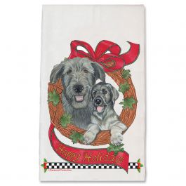 An image of product 13199 Irish Wolfhound Wreath Christmas Kitchen Towel Holiday Pet Gifts