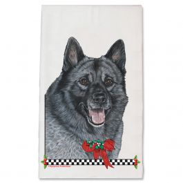 An image of product 13232 Norwegian Elkhound Christmas Kitchen Towel Holiday Pet Gifts
