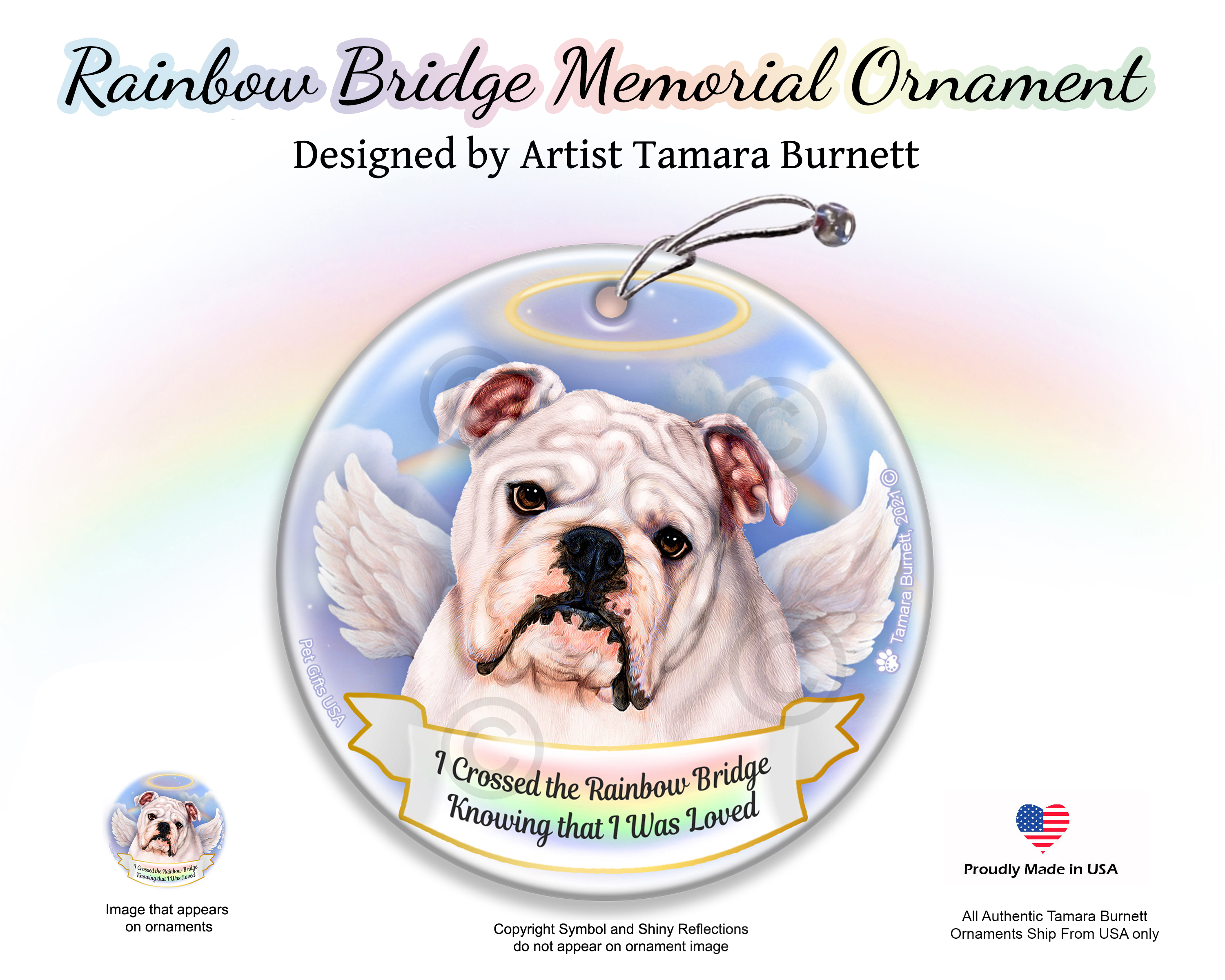 Bulldog White (English) Rainbow Bridge Memorial Ornament Image
