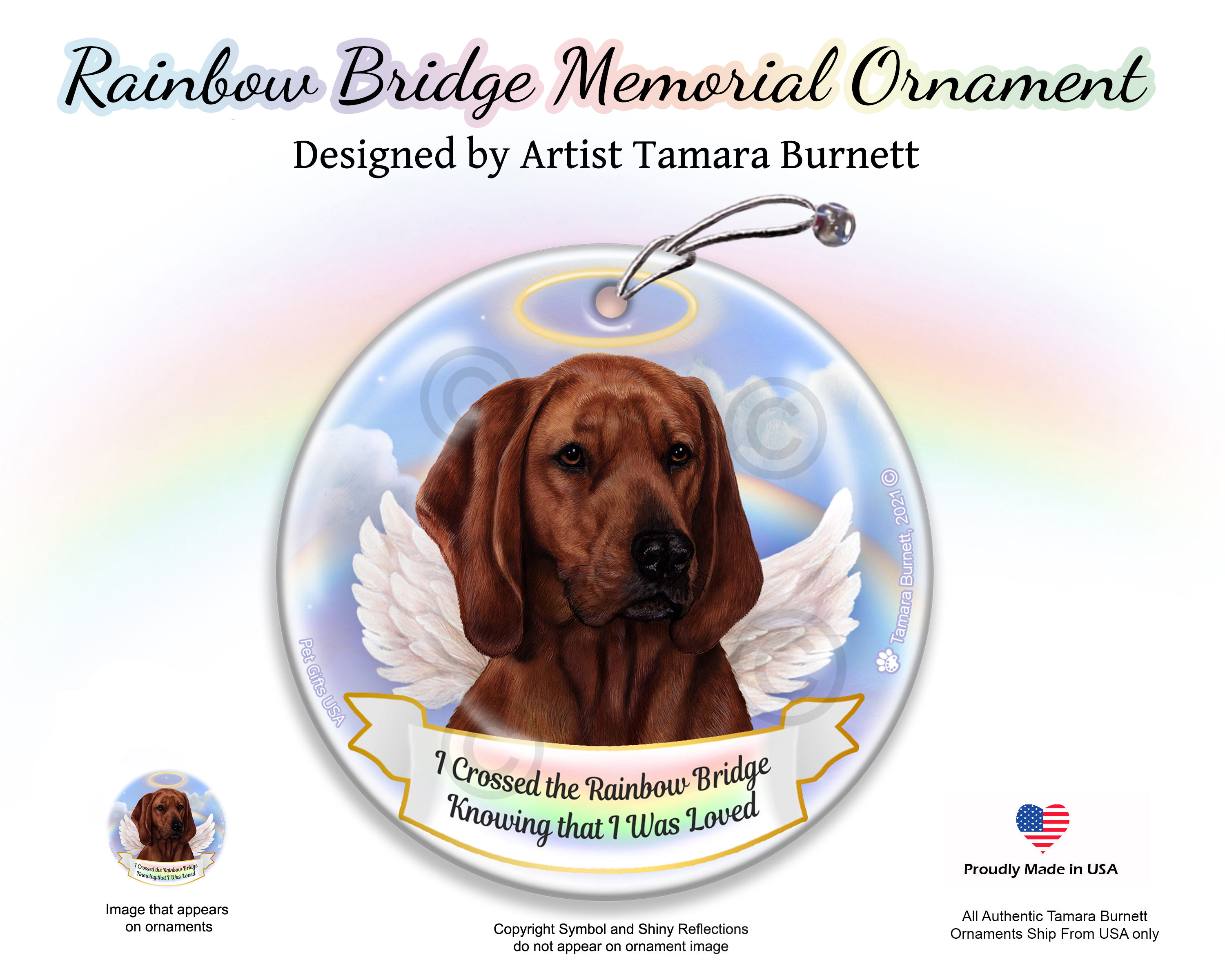 Coonhound Redbone Rainbow Bridge Memorial Ornament image