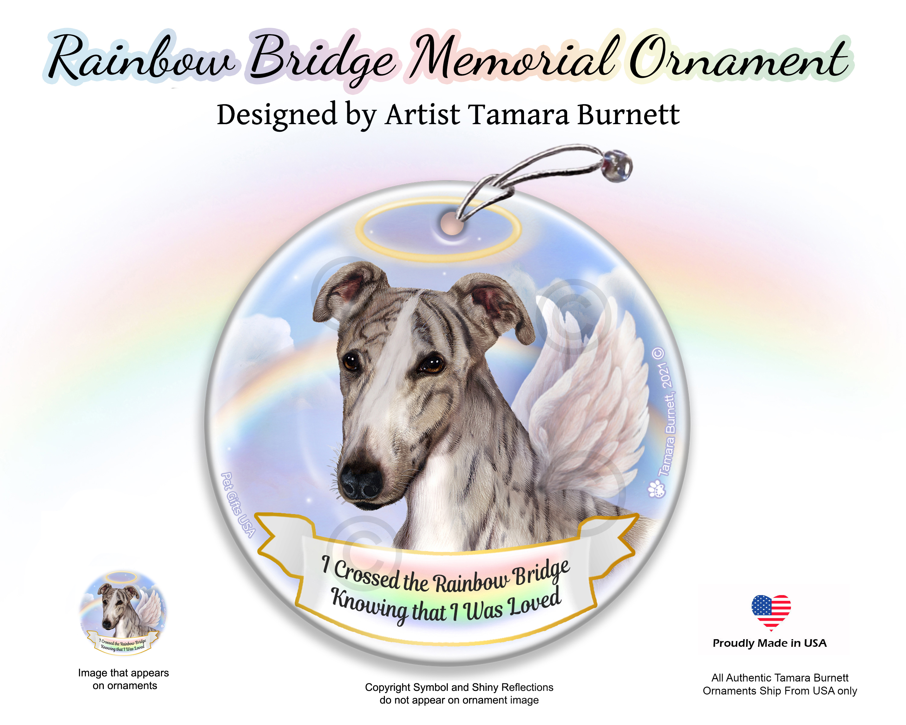Greyhound Brindle Fawn Rainbow Bridge Memorial Ornament image