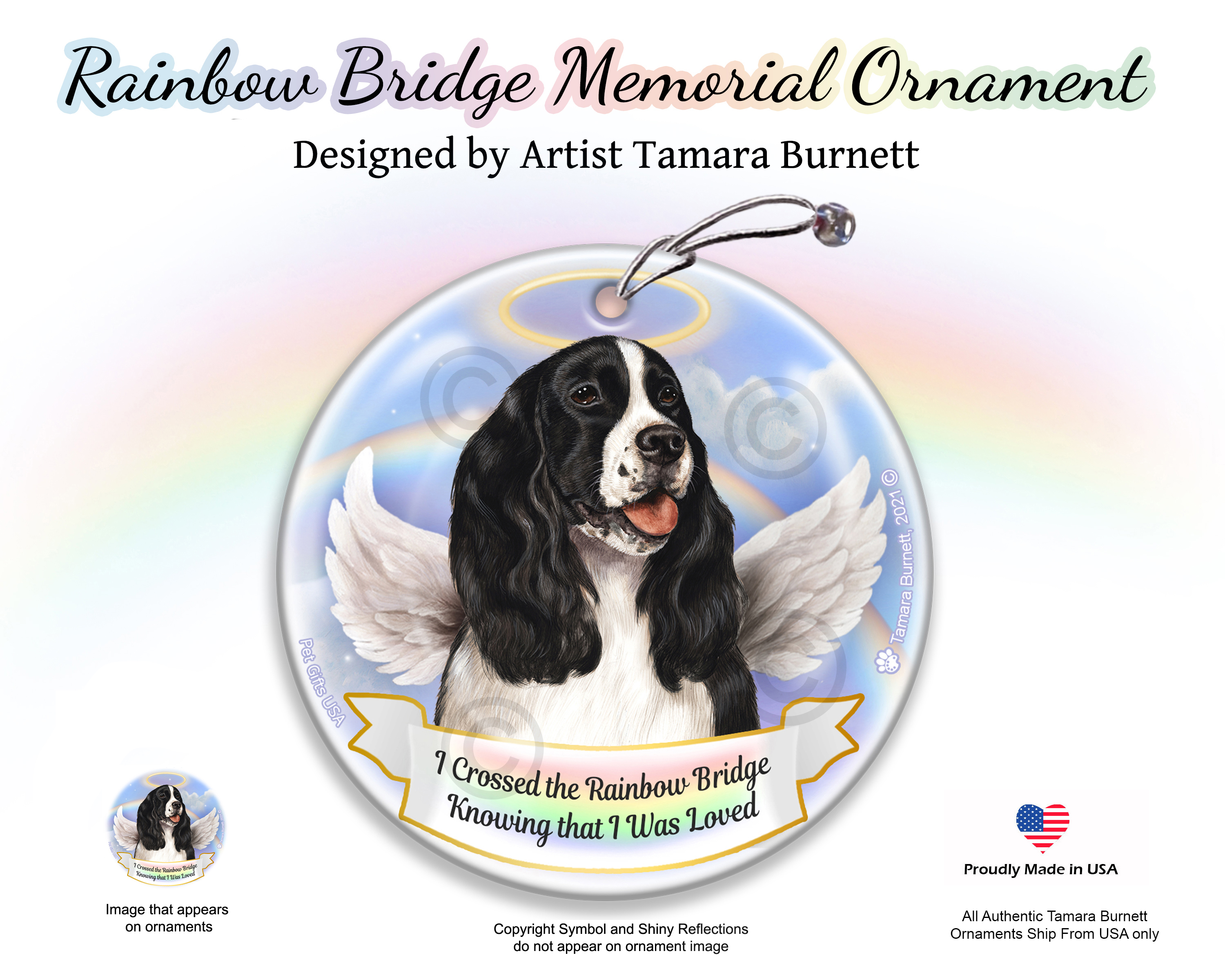 An image of the Springer Spaniel Black/White Rainbow Bridge Memorial Ornament