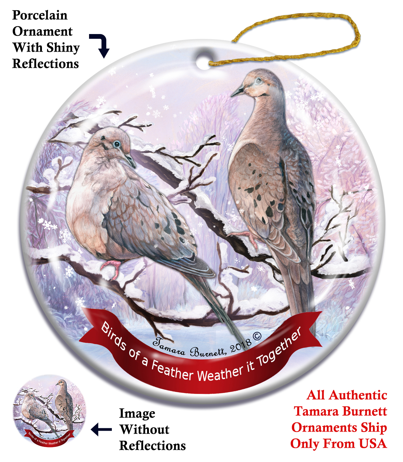 An image of product 13755 Mourning Doves - Birds Of A Feather Ornament