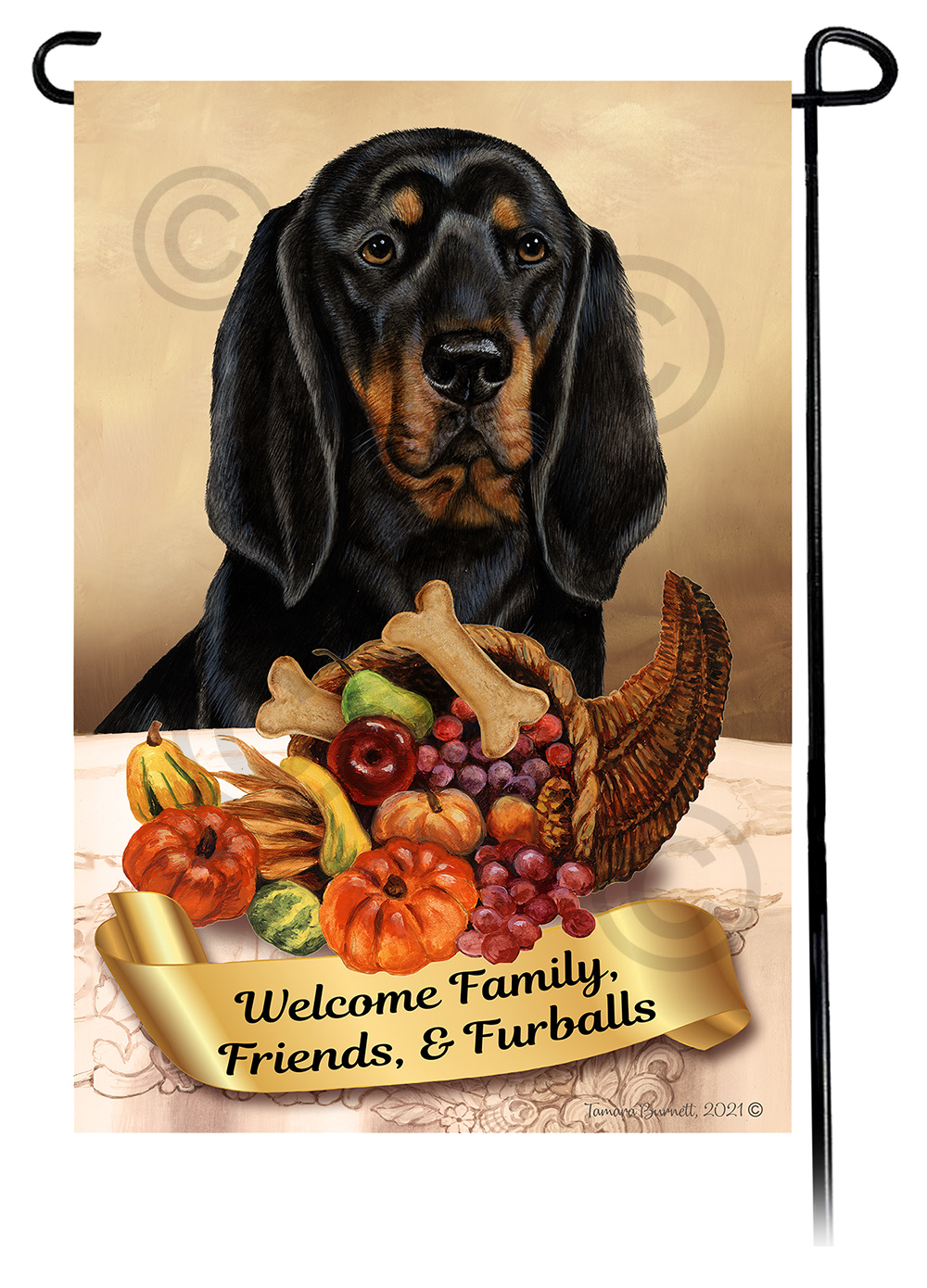 An image of the Coonhound Black & Tan  Thanksgiving - Garden Flag
