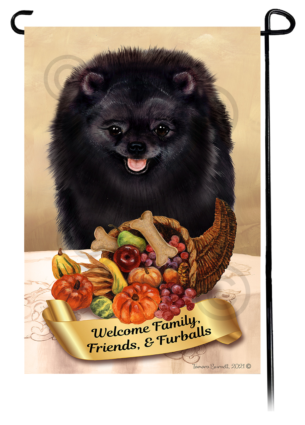 An image of the Pomeranian Black  Thanksgiving - Garden Flag