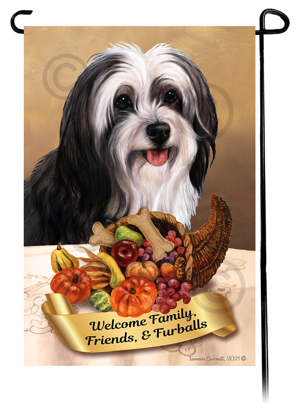 An image of the Tibetan Terrier Black & White  Thanksgiving - Garden Flag