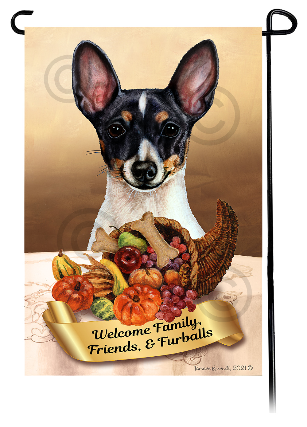 An image of the Toy Fox Terrier Black Tri Color  Thanksgiving - Garden Flag