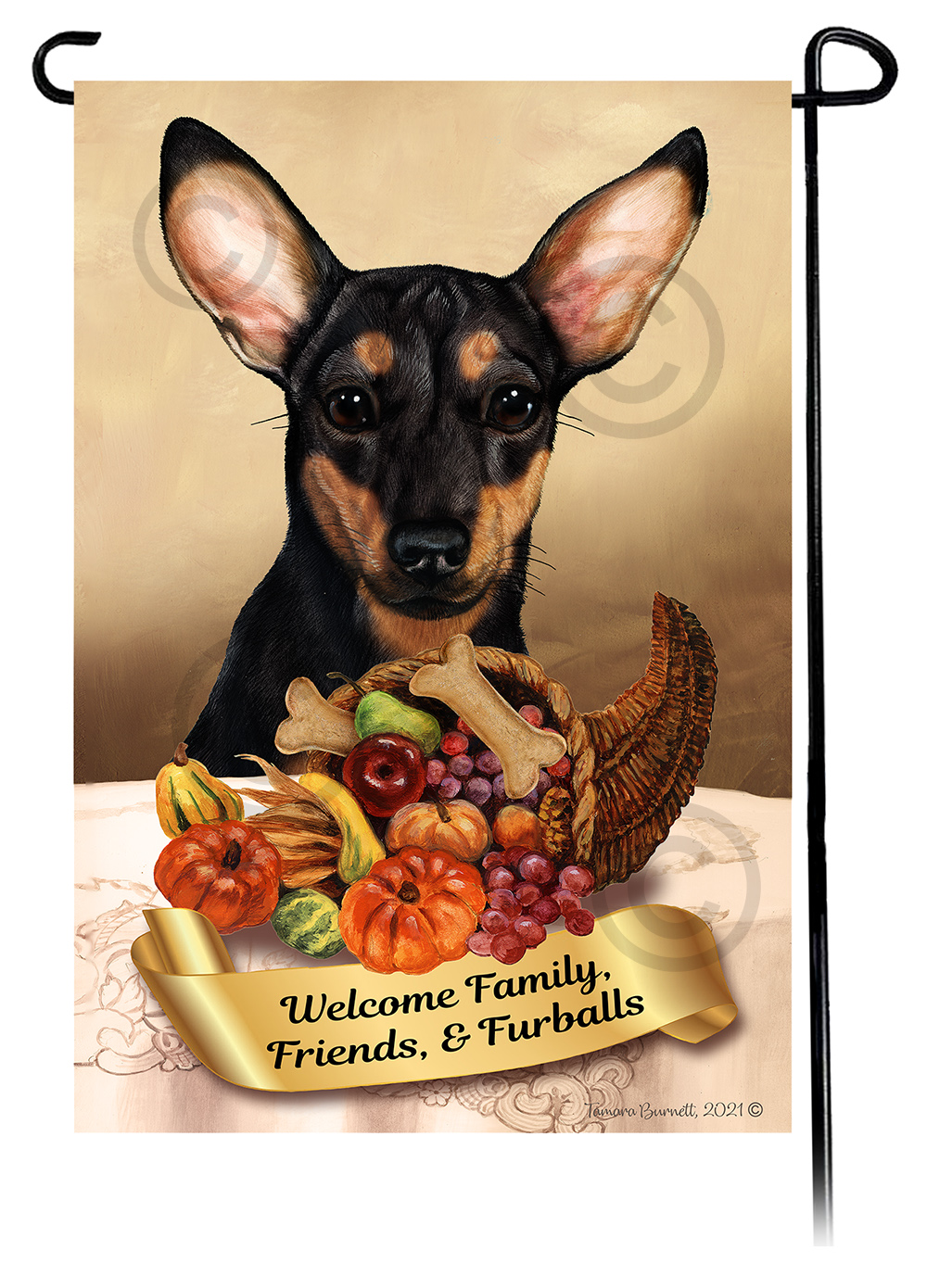 An image of the Chiweenie Black & Tan  Thanksgiving - Garden Flag
