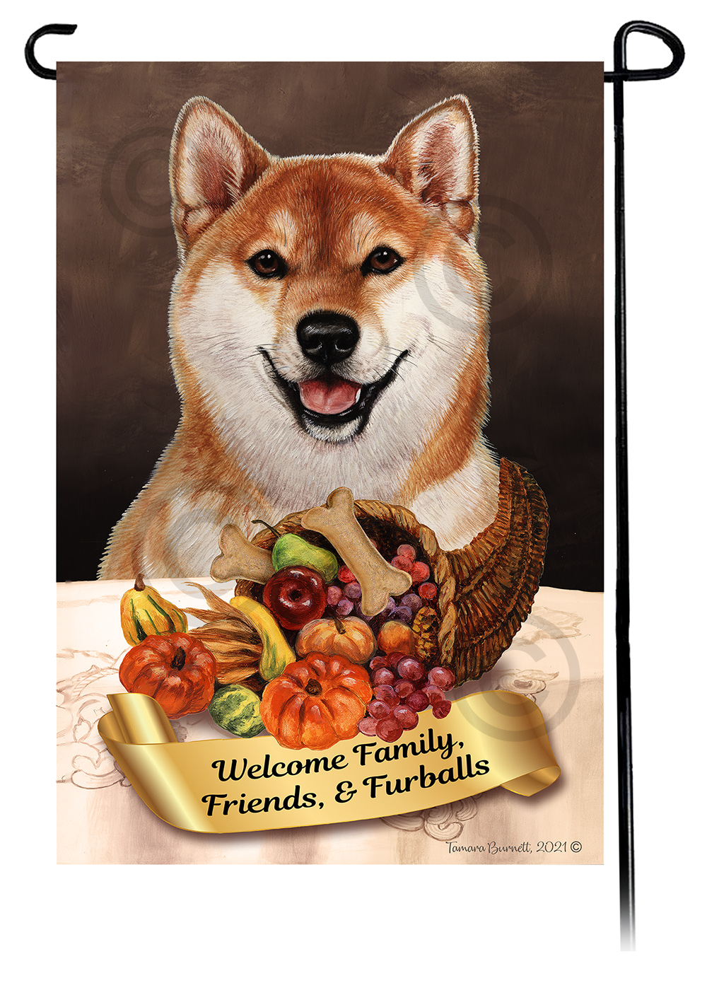 An image of the Shiba Inu Red & White  Thanksgiving - Garden Flag