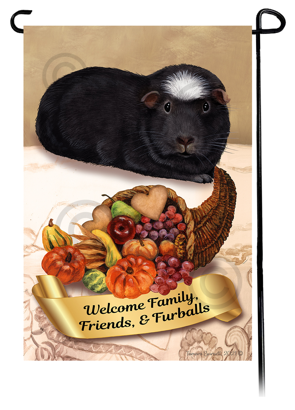An image of the Guinea Pig Black Crested  Thanksgiving - Garden Flag