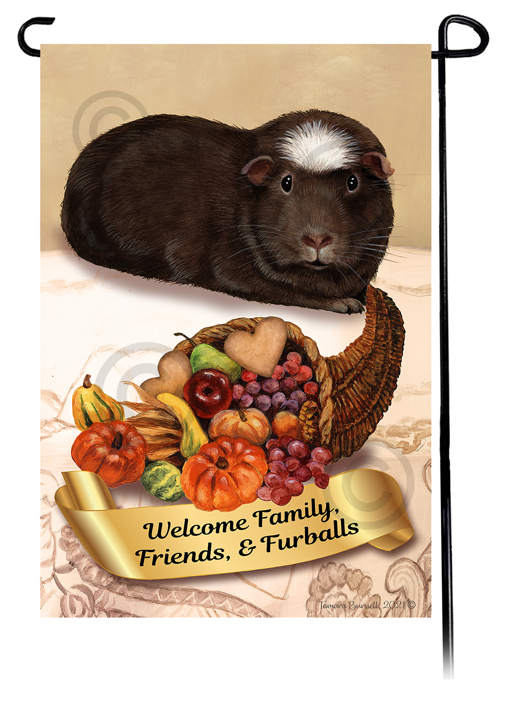 An image of the Guinea Pig Chocolate Crested  Thanksgiving - Garden Flag