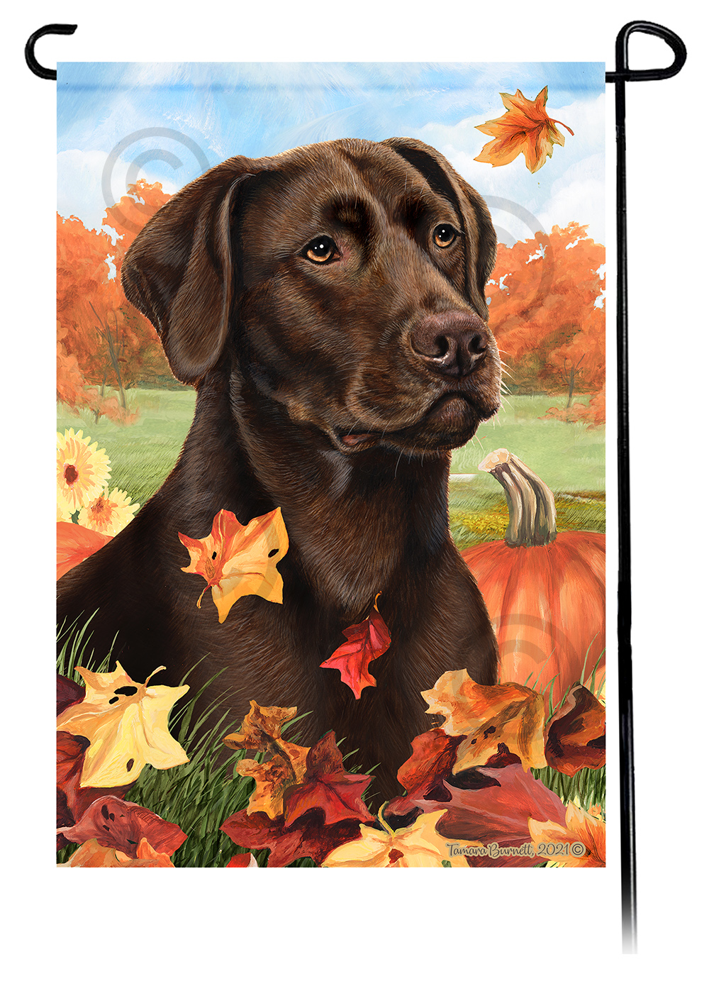 Labrador Chocolate American Falling Leaves - Garden Flag image