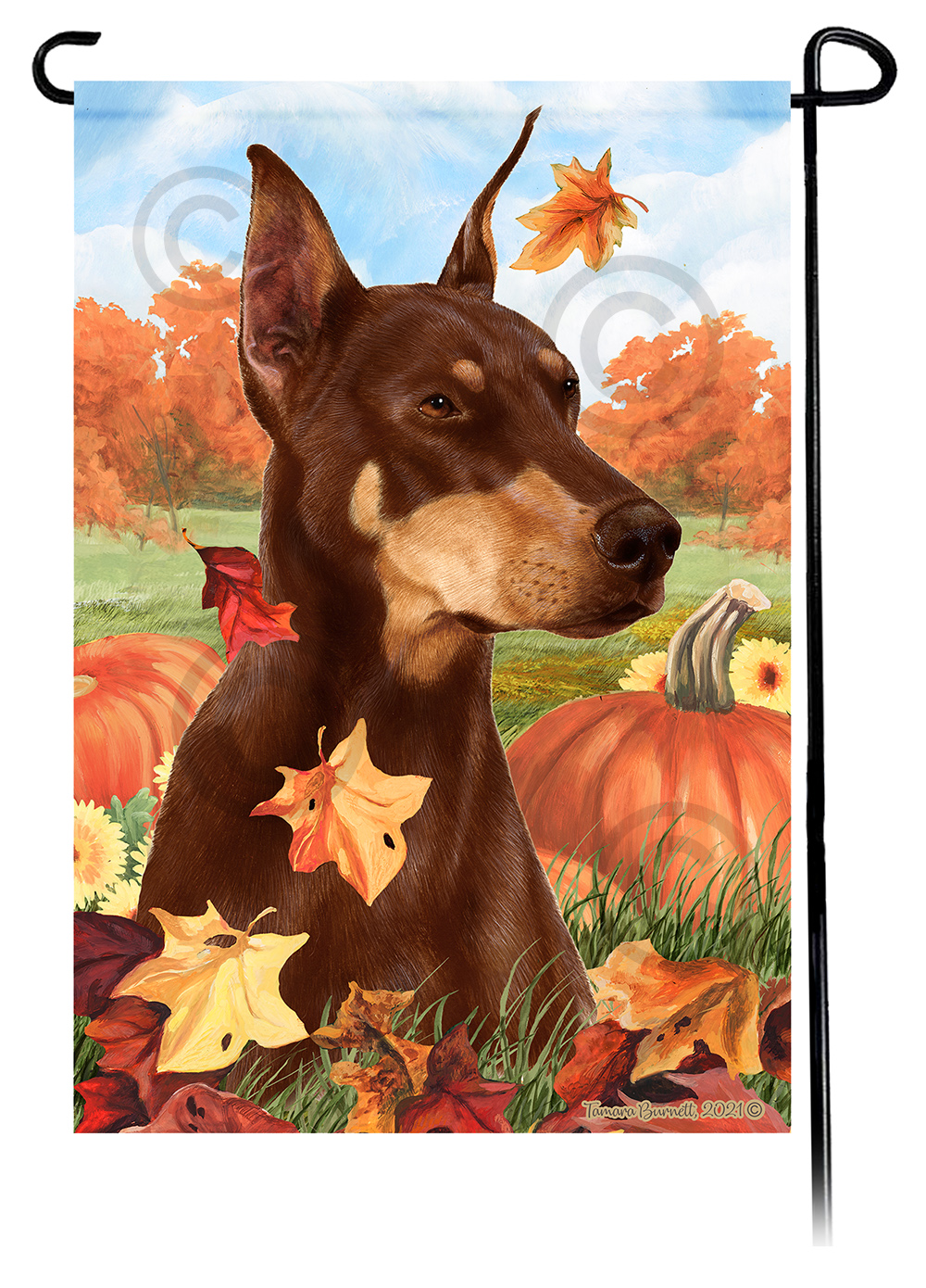 Doberman Red  Style 1 Cropped Falling Leaves - Garden Flag image