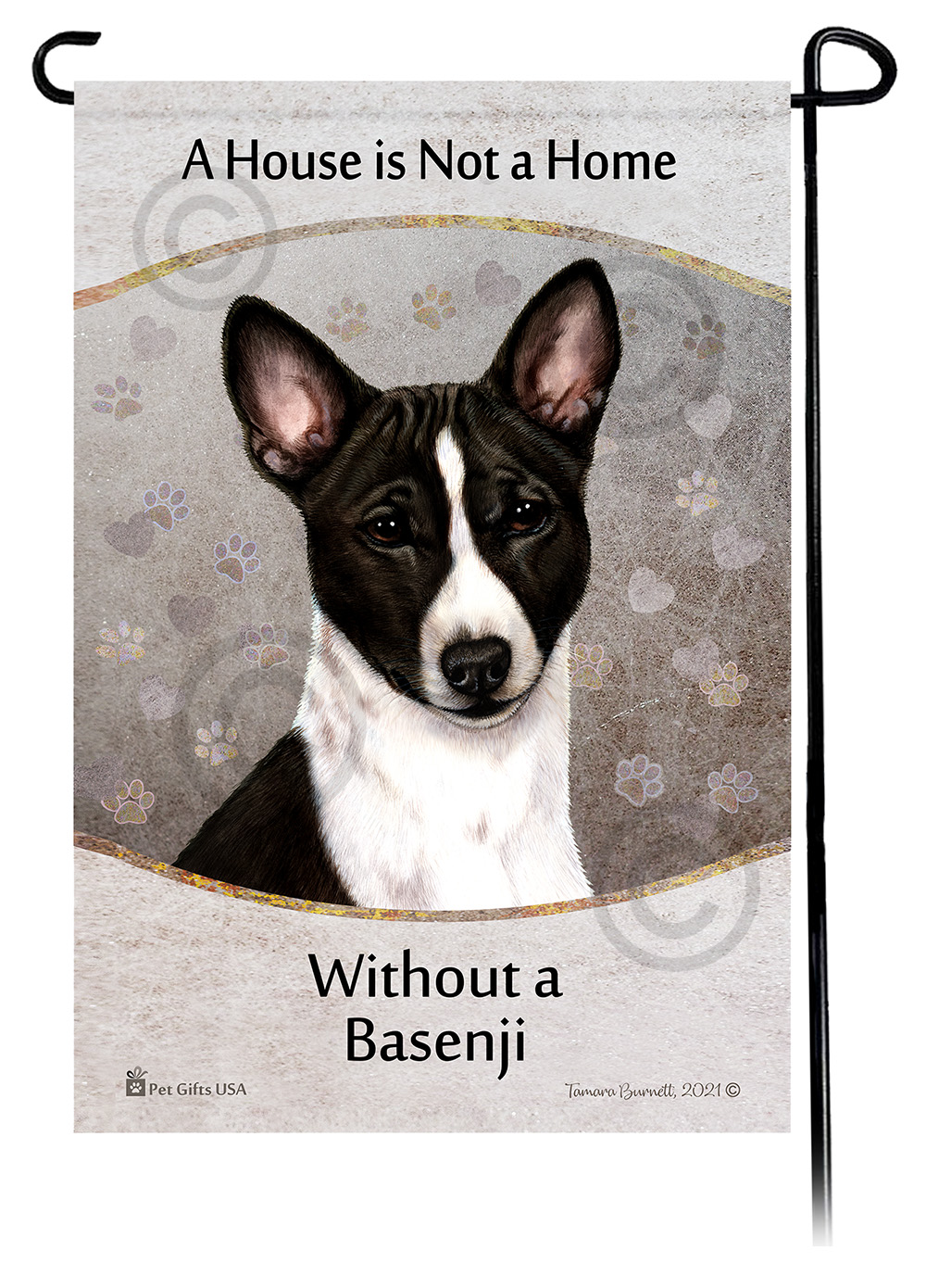 An image of the Basenji Black & White A House Is Not A Home - Garden Flag