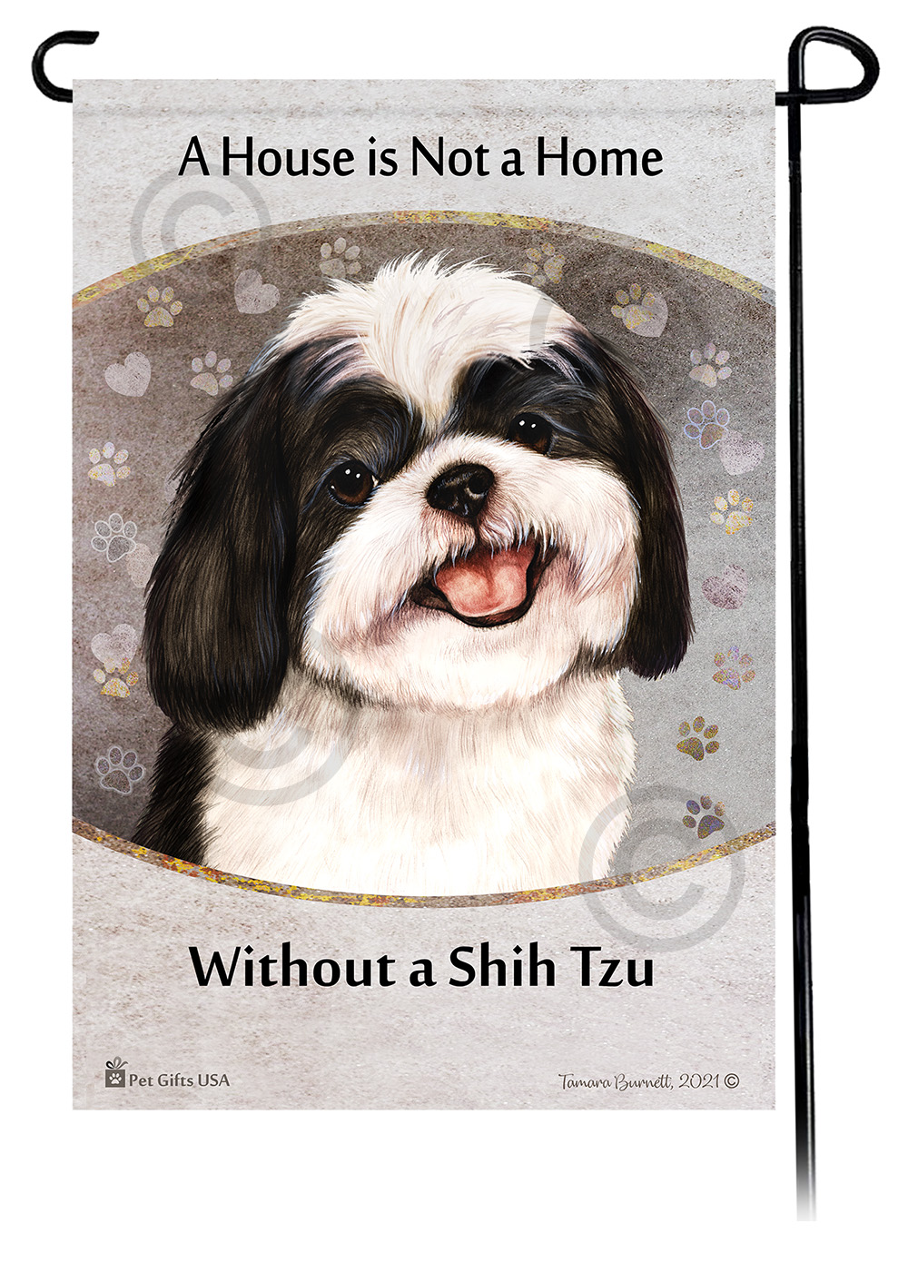 An image of the Shih Tzu Black & White A House Is Not A Home - Garden Flag