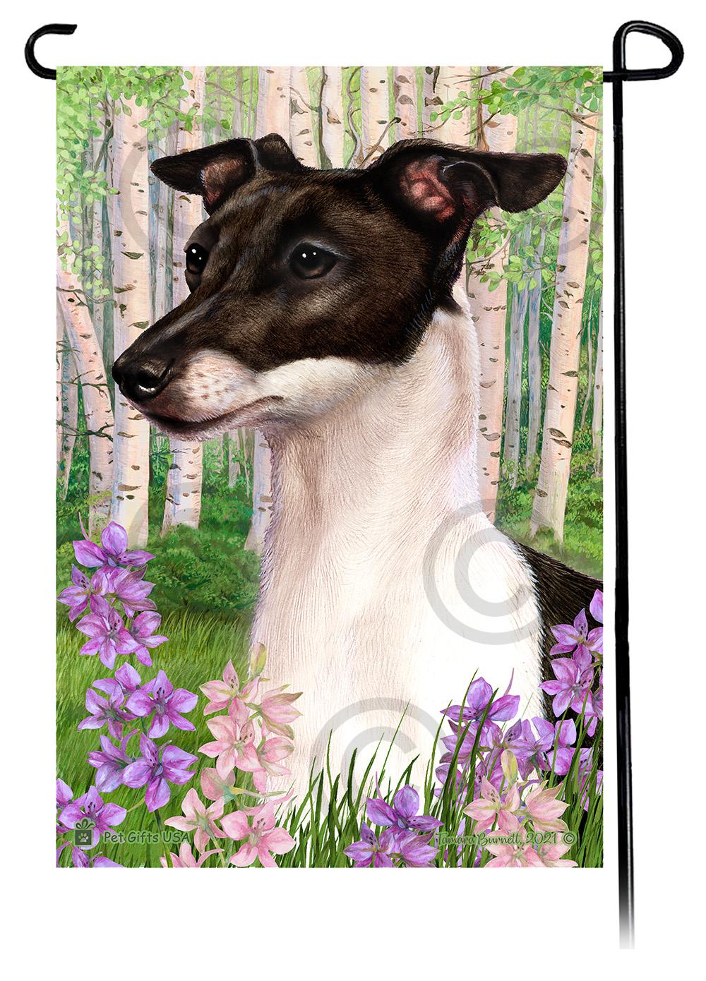 Italian Greyhound Black & White Spring Flowers Flag image