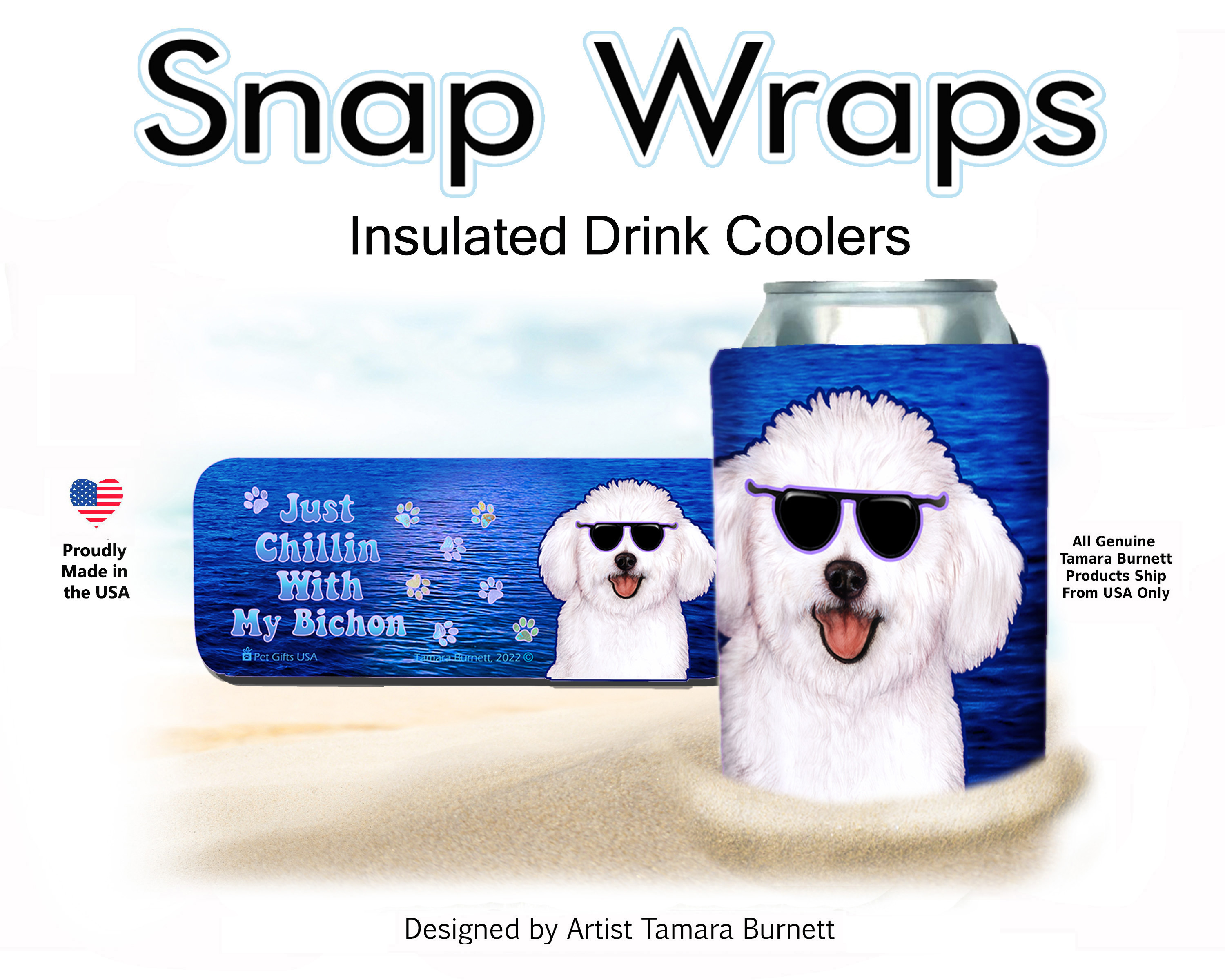 An image of the Bichon Frise Snap Wrap Insulated Drink Holder Cozy