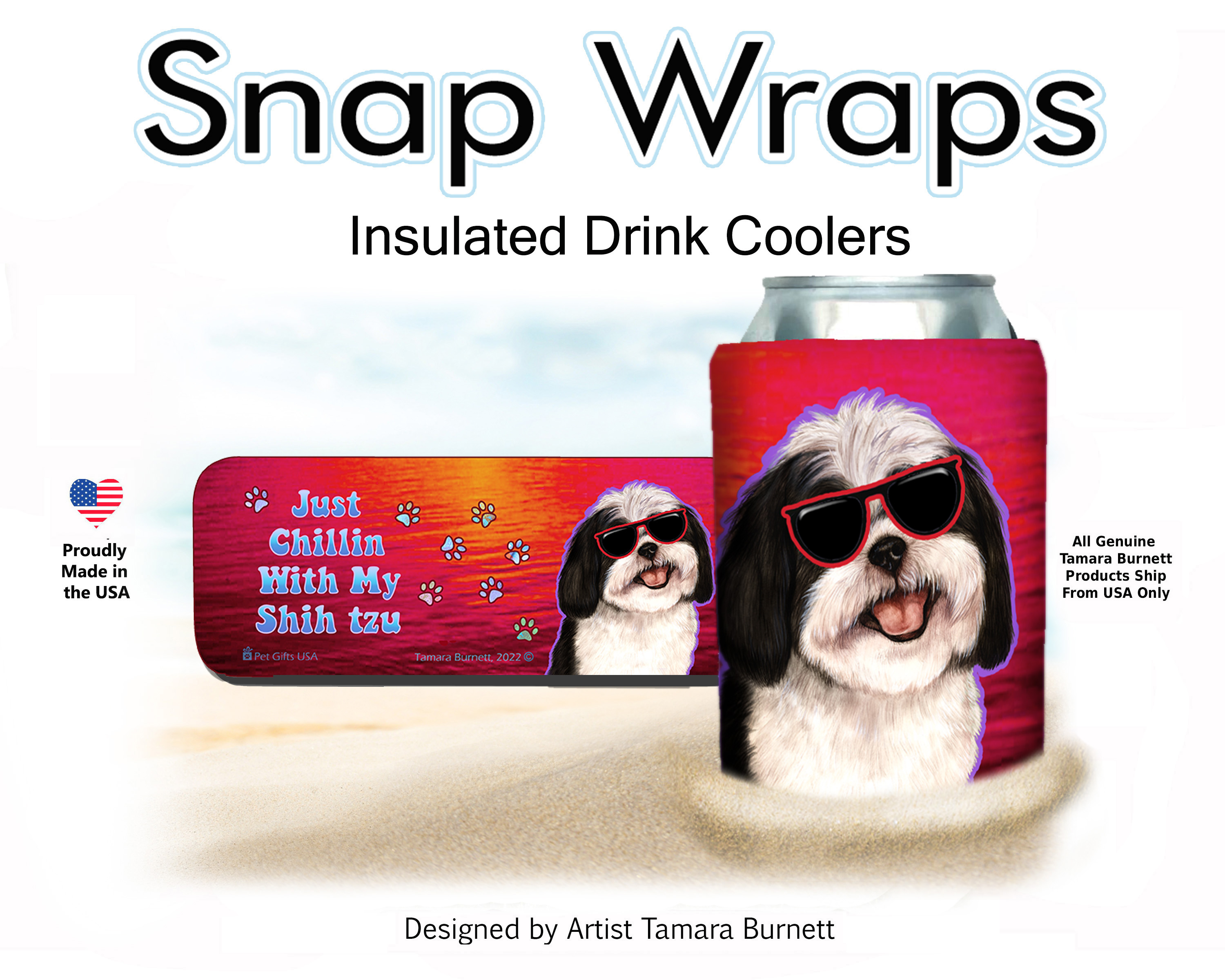 An image of the Shih Tzu Black & White Snap Wrap Insulated Drink Holder Cozy