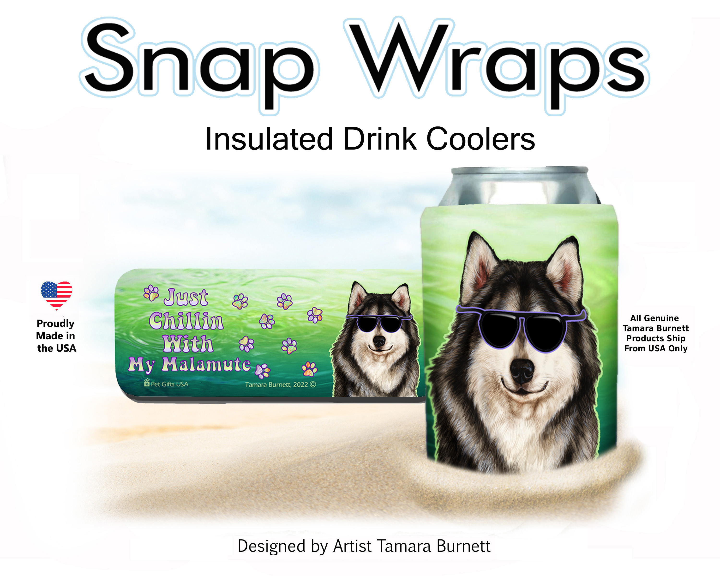 An image of the Alaskan Malamute Snap Wrap Insulated Drink Holder