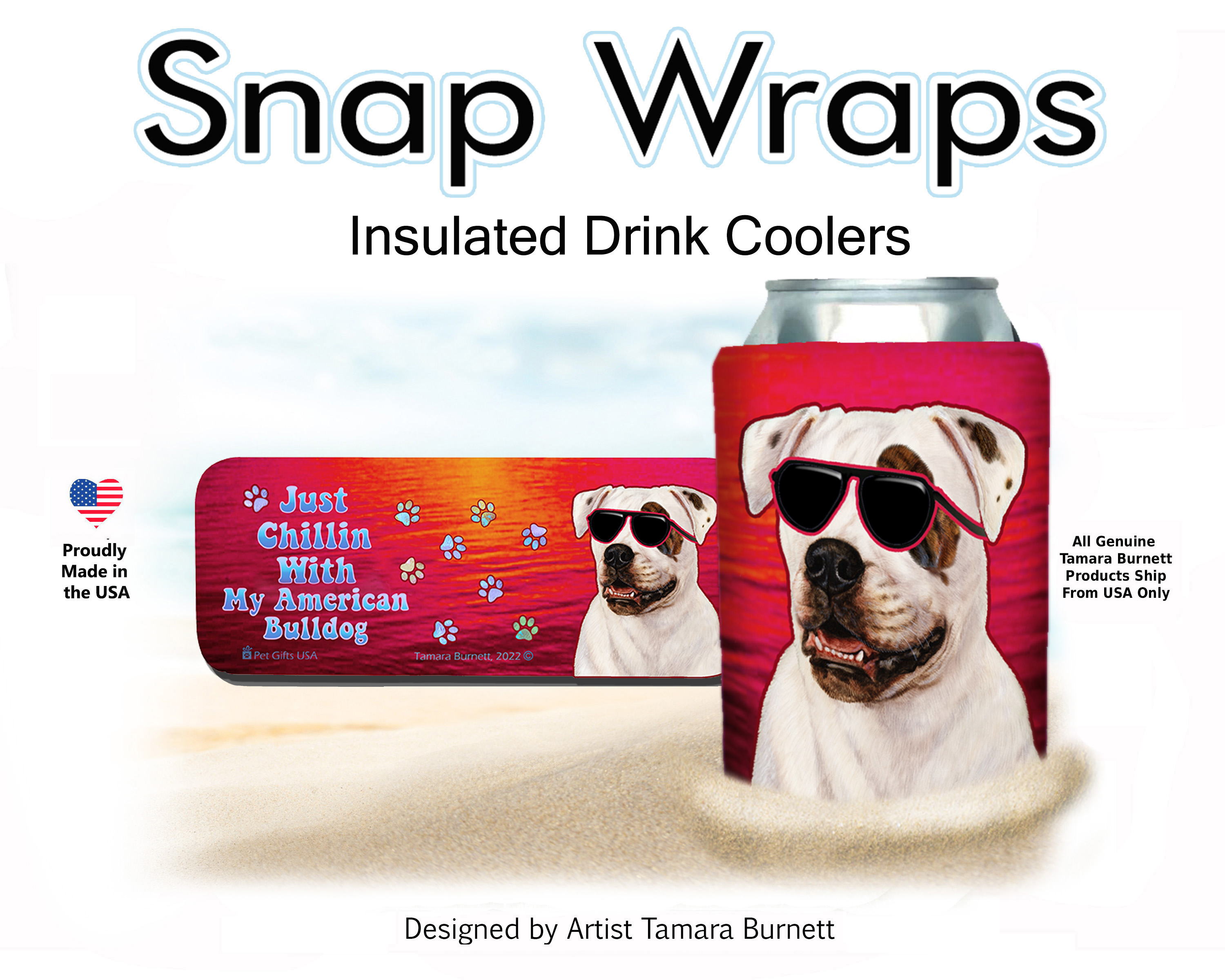 An image of the American Bulldog Brindle Eye Snap Wrap Insulated Drink Holder