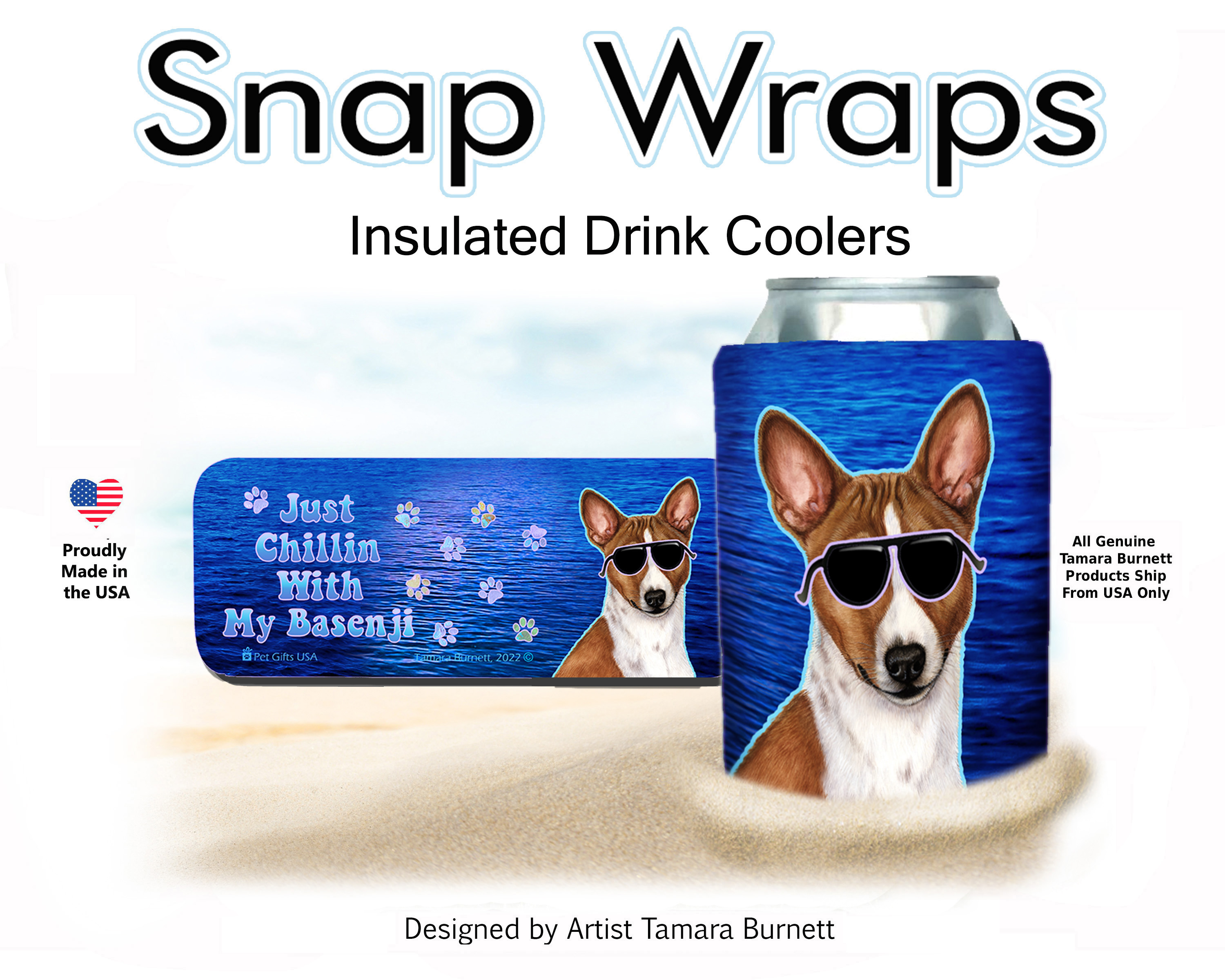 Basenji Red/White Snap Wrap Insulated Drink Holder image
