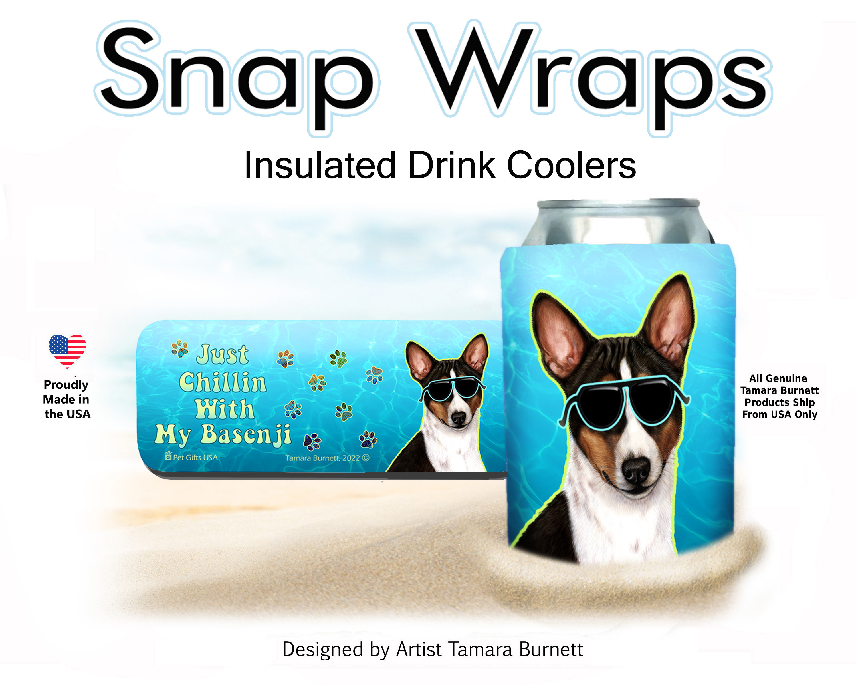Basenji Tricolor Snap Wrap Insulated Drink Holder image