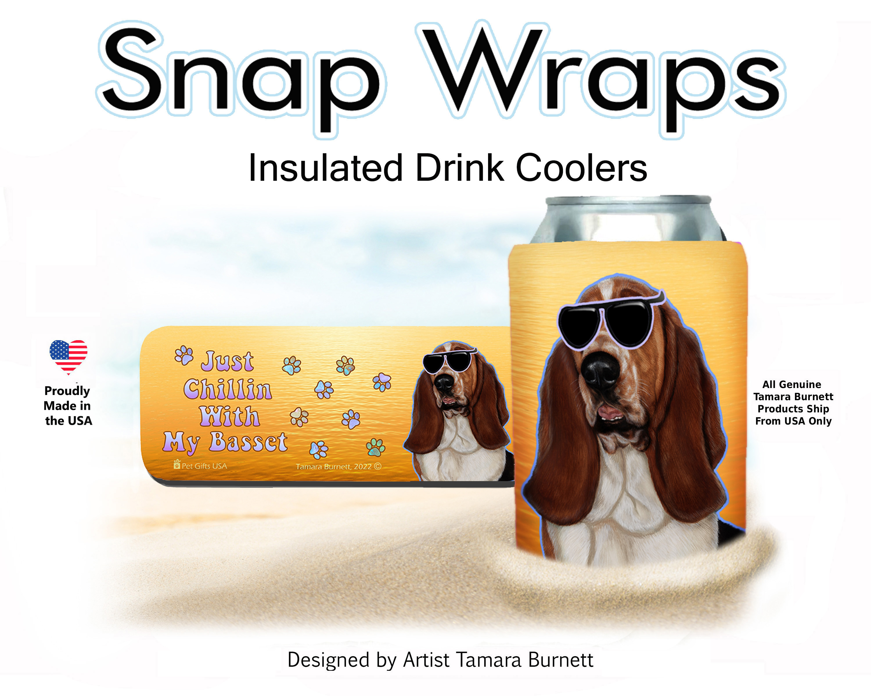 An image of the Basset Brown/White Snap Wrap Insulated Drink Holder