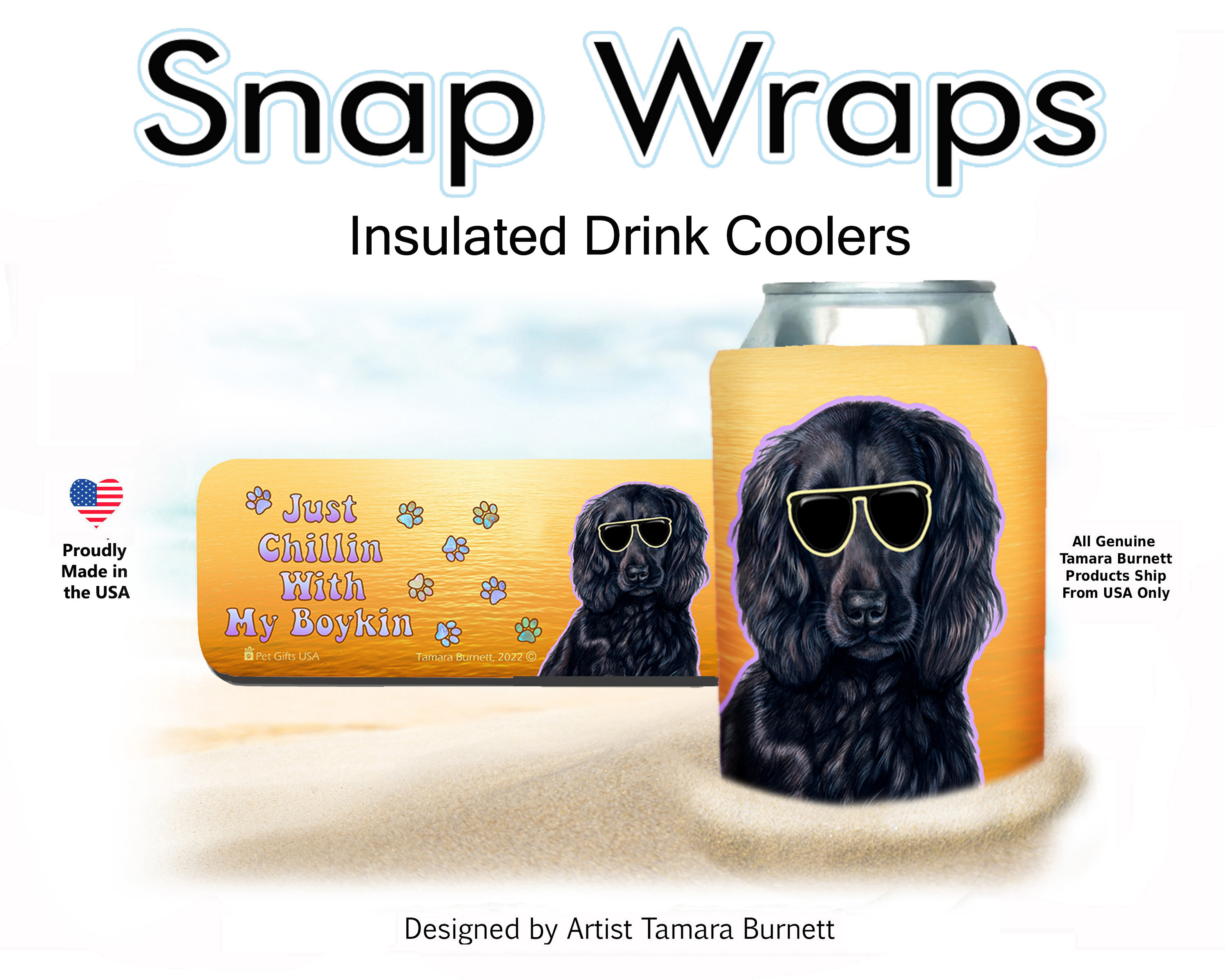 An image of the Boykin Spaniel Black Snap Wrap Insulated Drink Holder