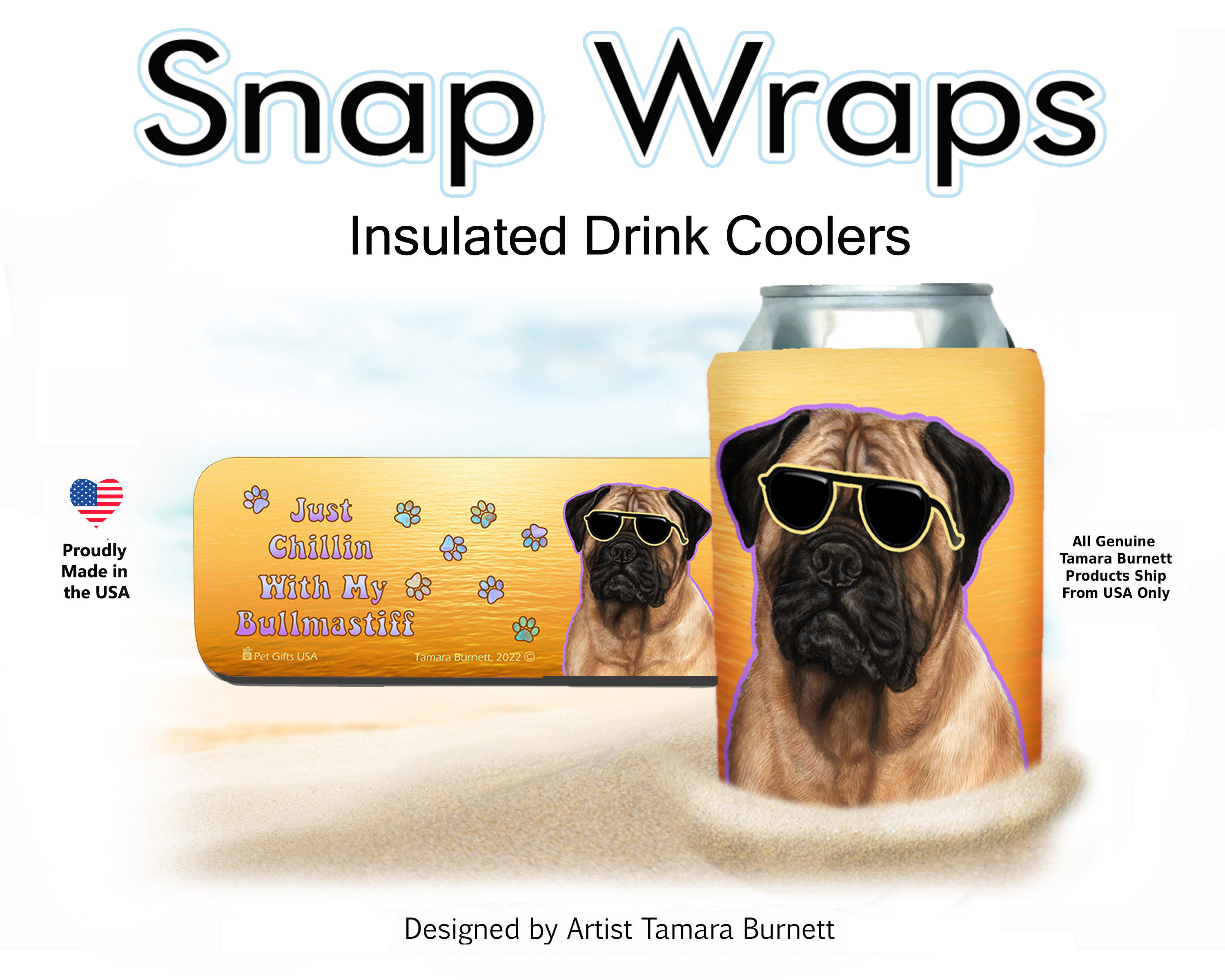 An image of product 18330 Bullmastiff Fawn Snap Wrap Insulated Drink Holder