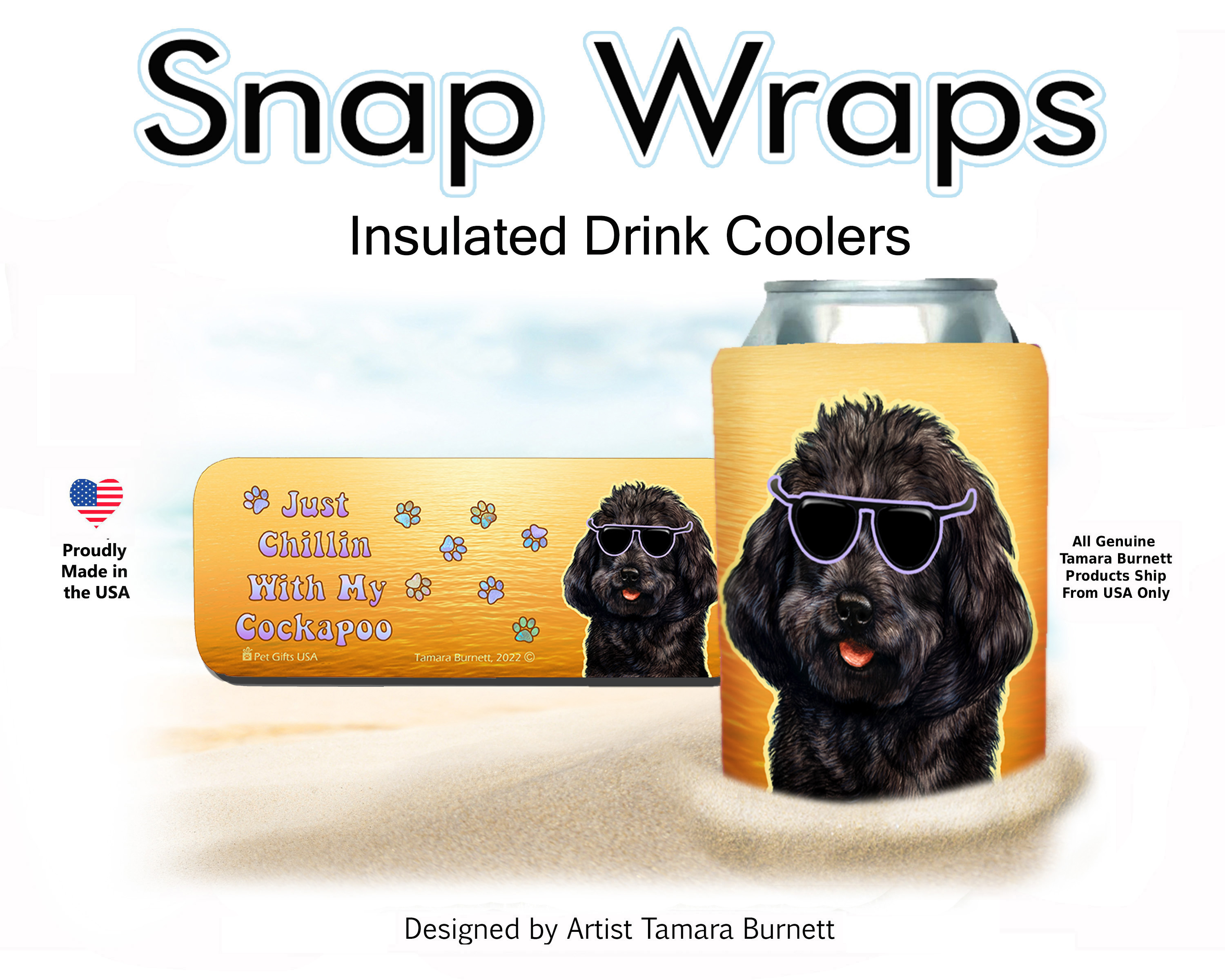 An image of the Cockapoo Black Snap Wrap Insulated Drink Holder