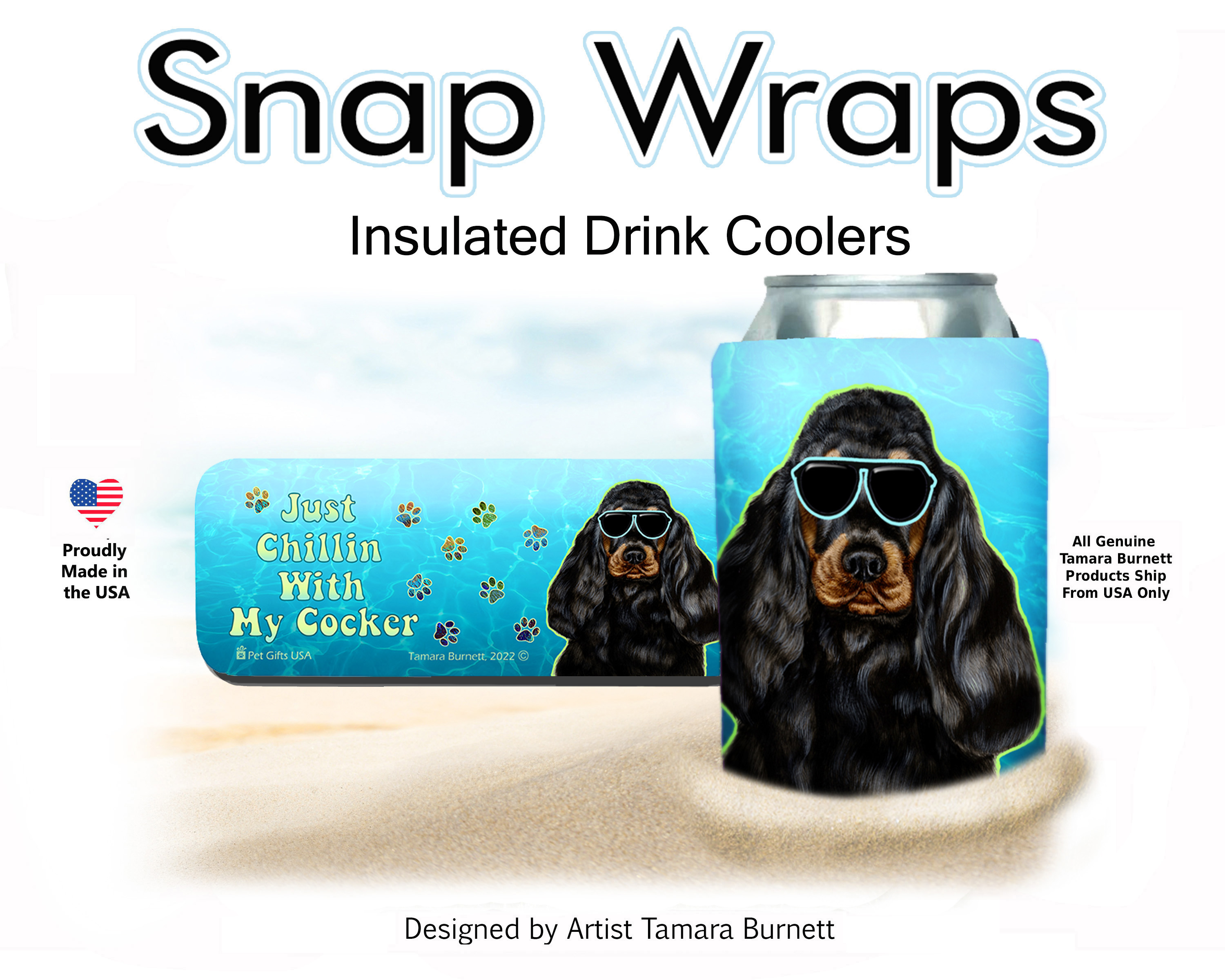 An image of the Cocker Spaniel Black & Tan Snap Wrap Insulated Drink Holder