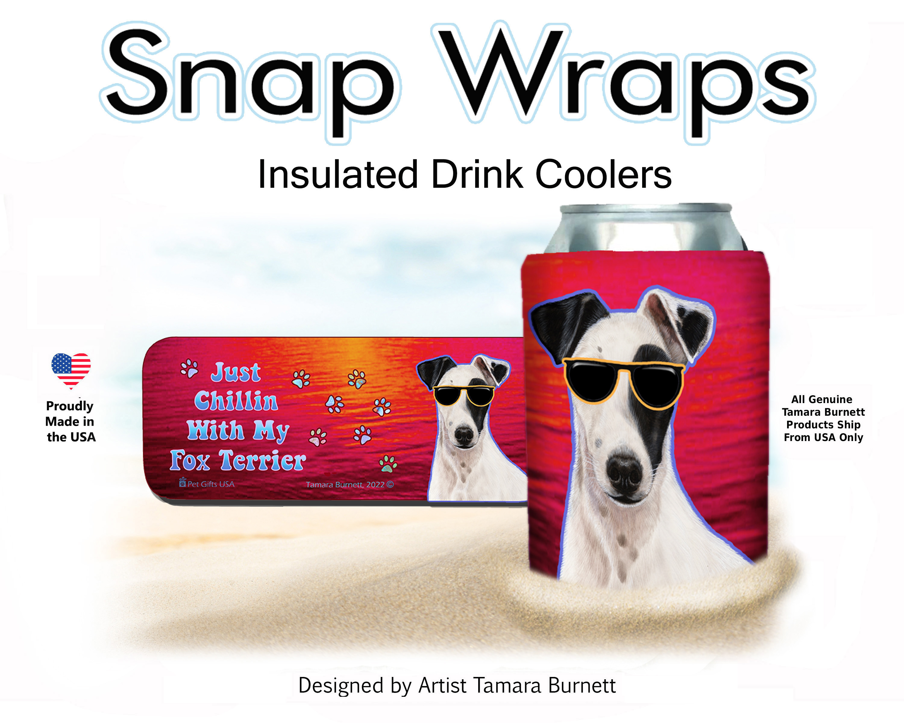 An image of the Fox Terrier Black &White Snap Wrap Insulated Drink Holder