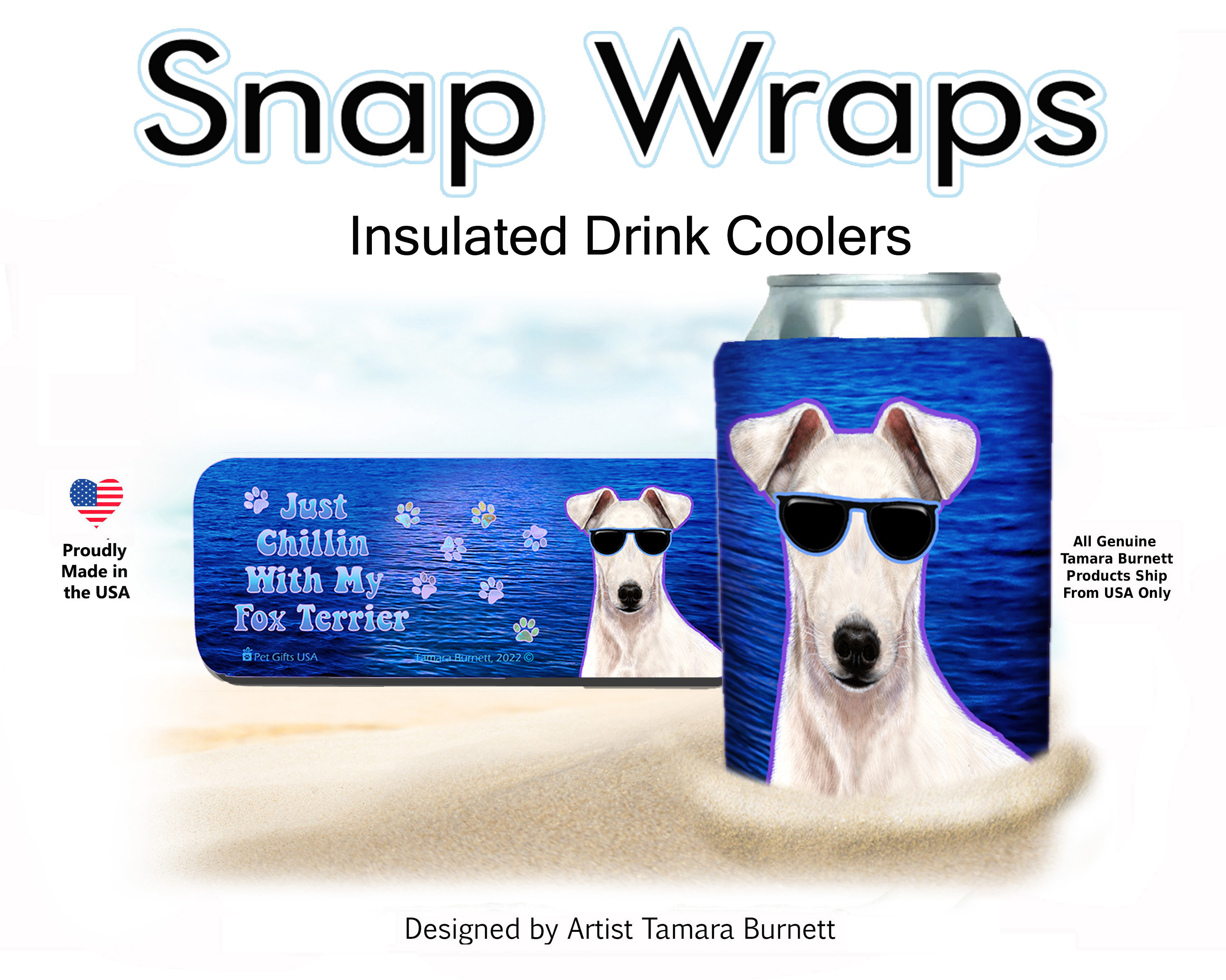 Fox Terrier White Snap Wrap Insulated Drink Holder image