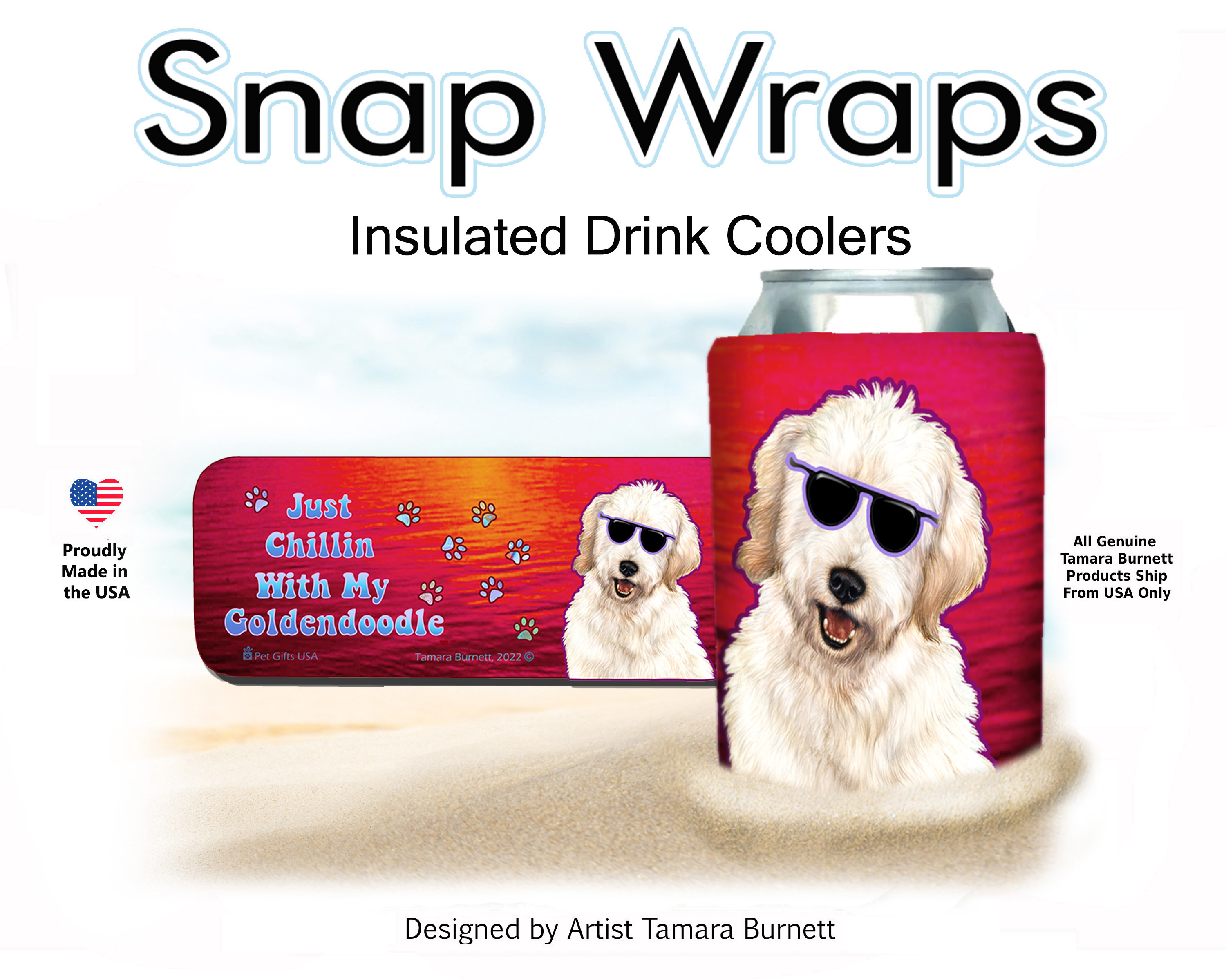 Goldendoodle White Snap Wrap Insulated Drink Holder image