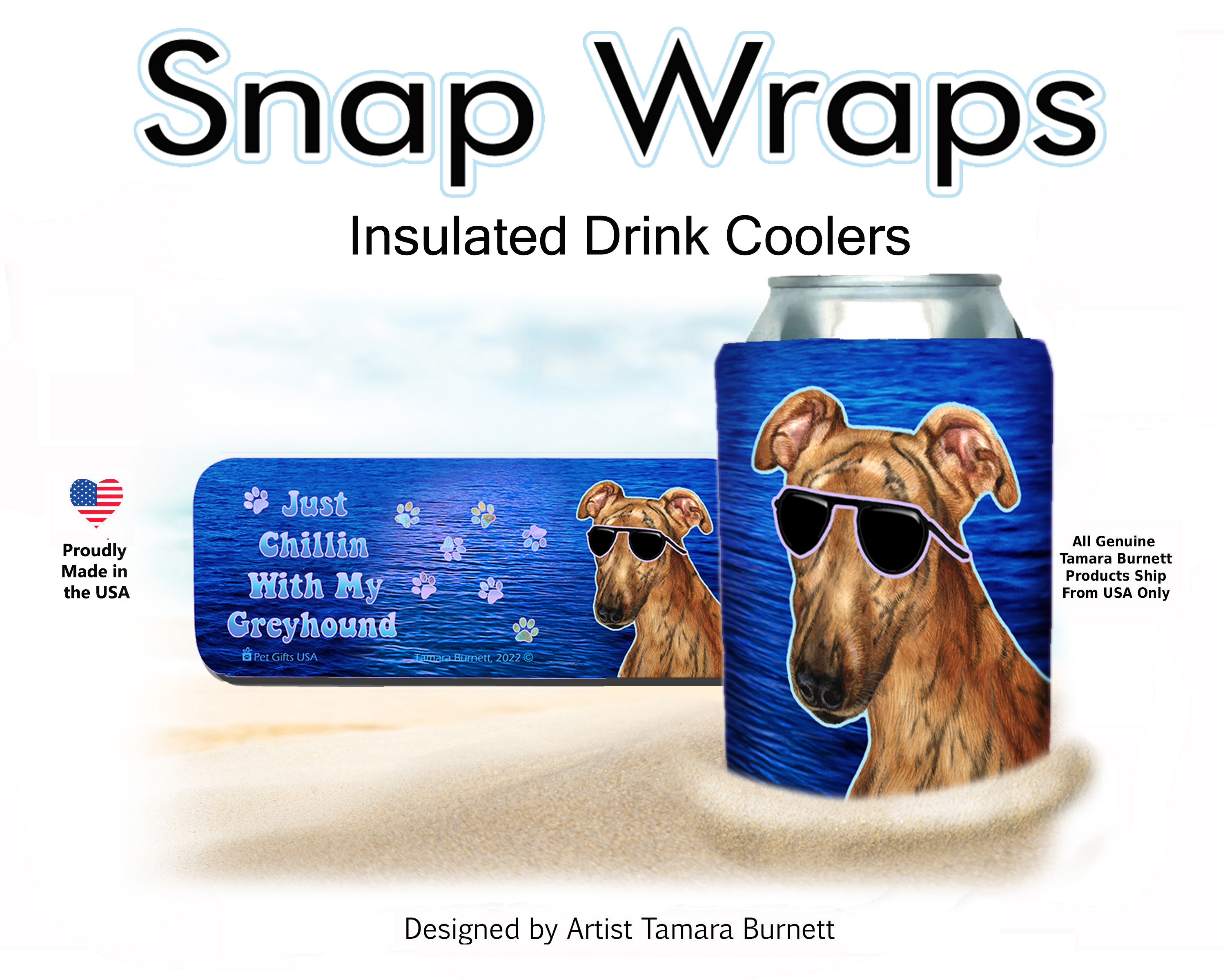Greyhound Red Brindle Snap Wrap Insulated Drink Holder image