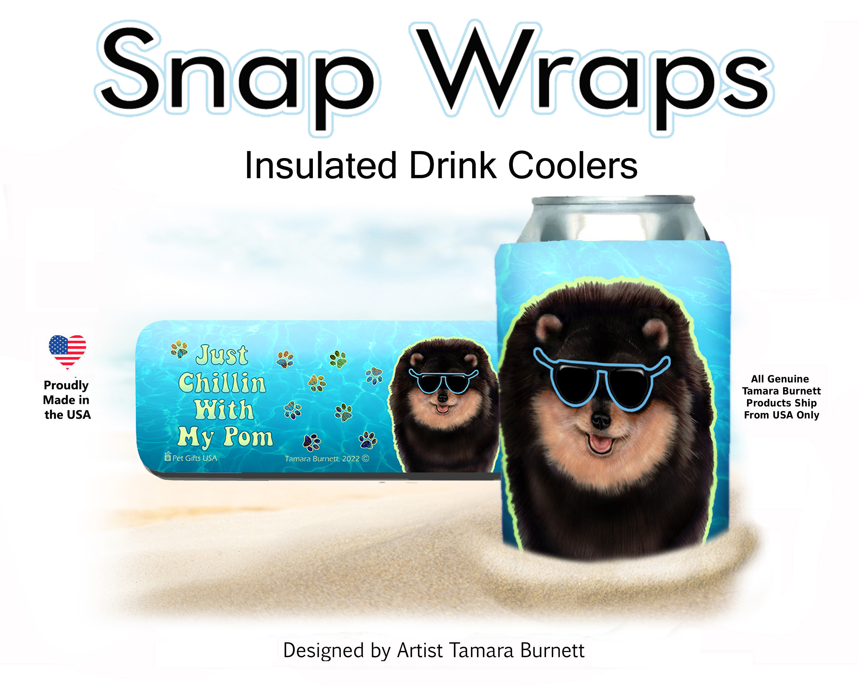 An image of the Pomeranian Black & Tan Snap Wrap Insulated Drink Holder