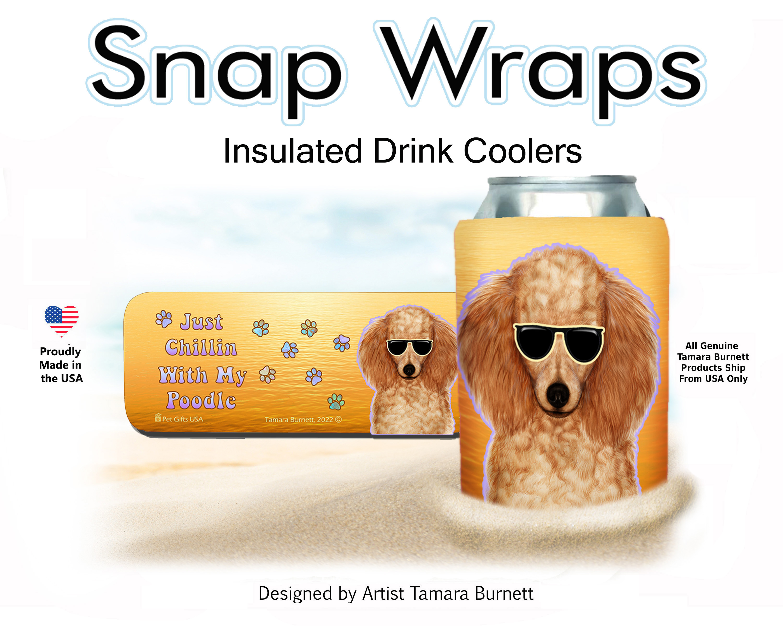 An image of the Poodle Apricot Snap Wrap Insulated Drink Holder