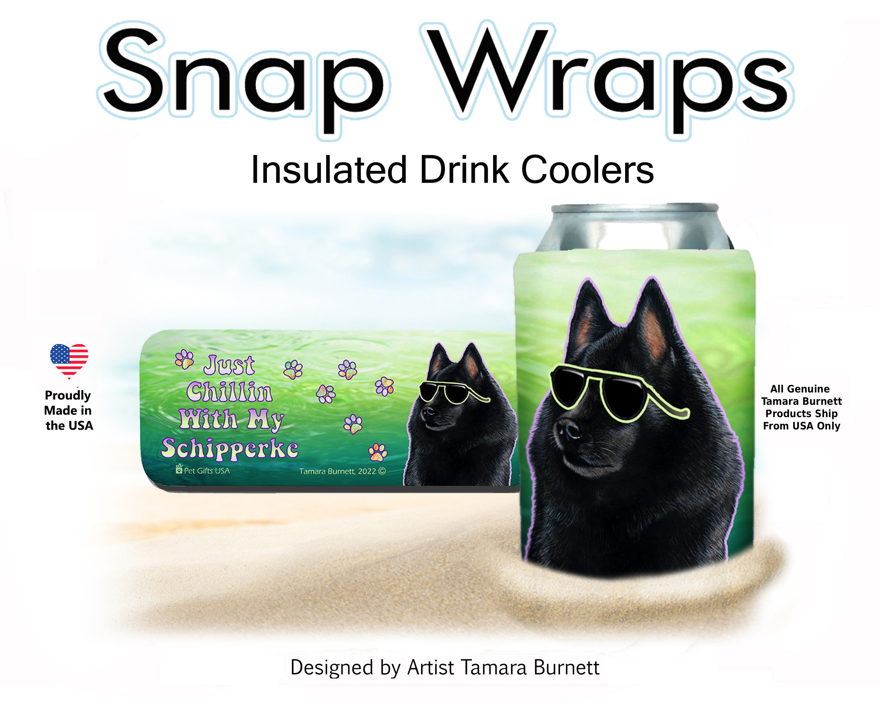 An image of the Schipperke Snap Wrap Insulated Drink Holder