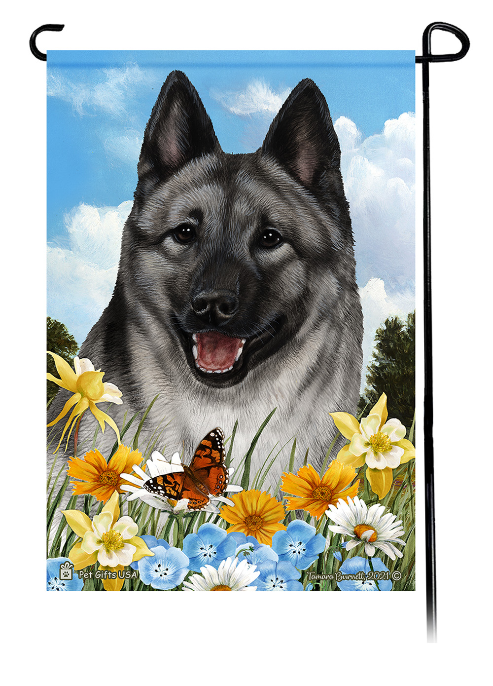 Norwegian Elkhound Summer Flowers Garden Flag image