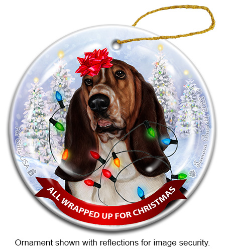 Basset Tri Color All Wrapped Up Ornament image
