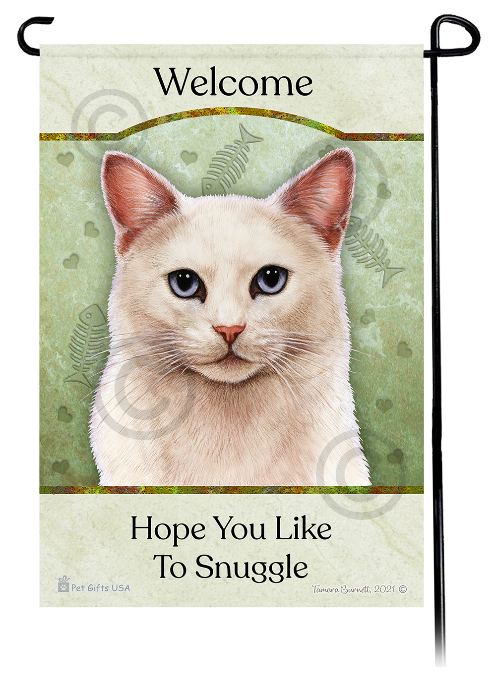 White Cat Blue Eye Hope You're Ready To Snuggle Flags image