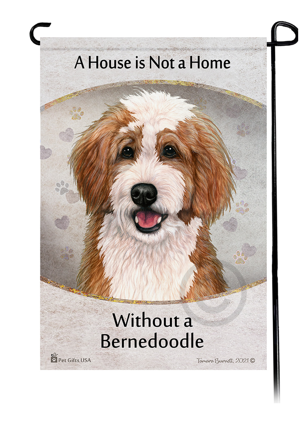 Bernedoodle Red & White A House Is Not A Home - Garden Flag Image