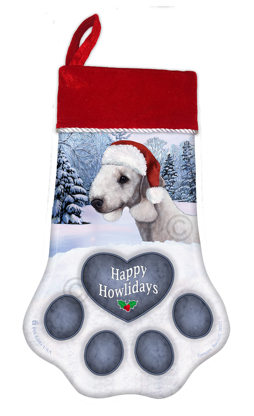 An image of the Bedlington Terrier Blue Holiday Stocking